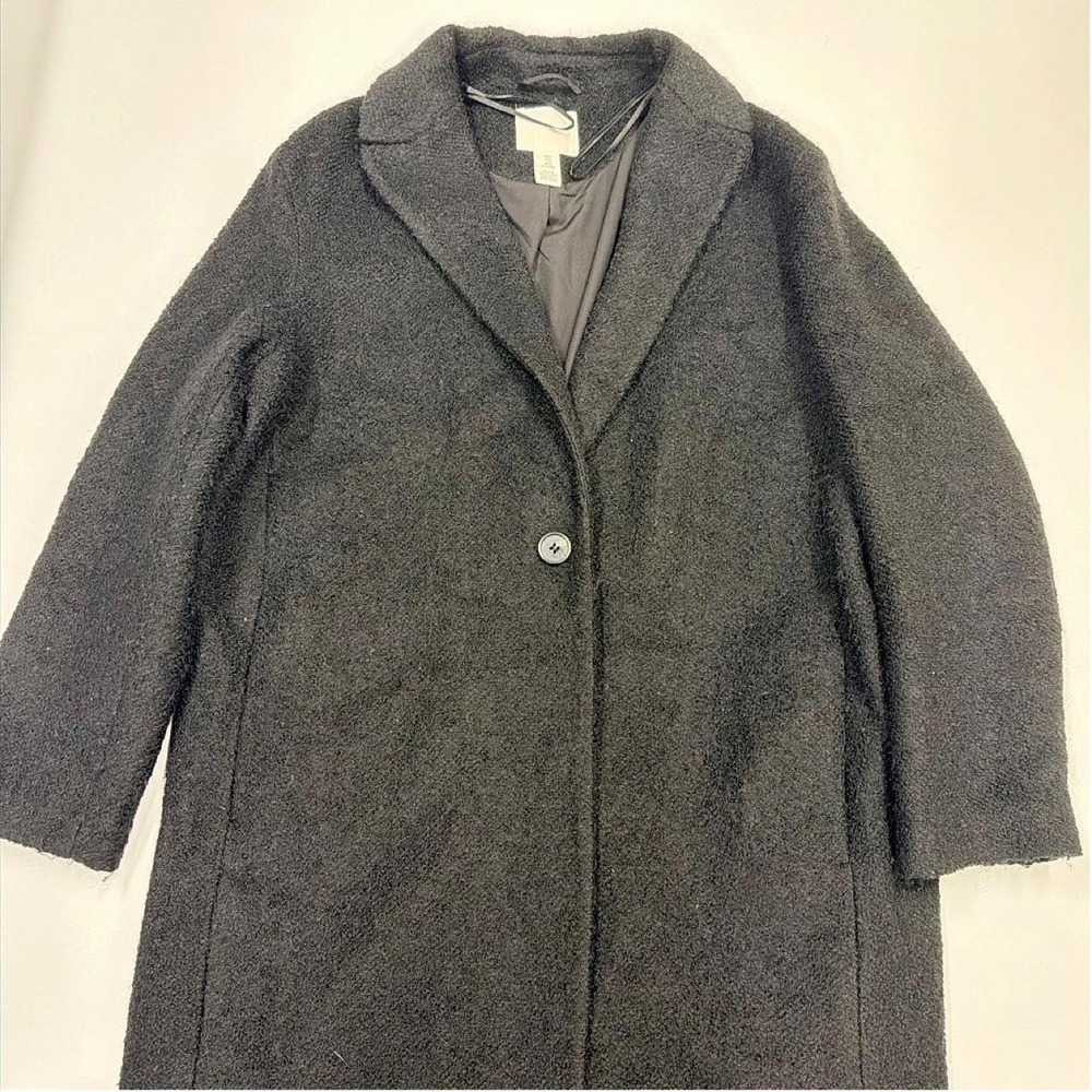 black textured wool-blend single-breasted overcoat from H&M